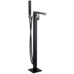 1-Handle Freestanding Floor Mount Roman Tub Faucet Bathtub Filler with Hand Shower in Matte Black