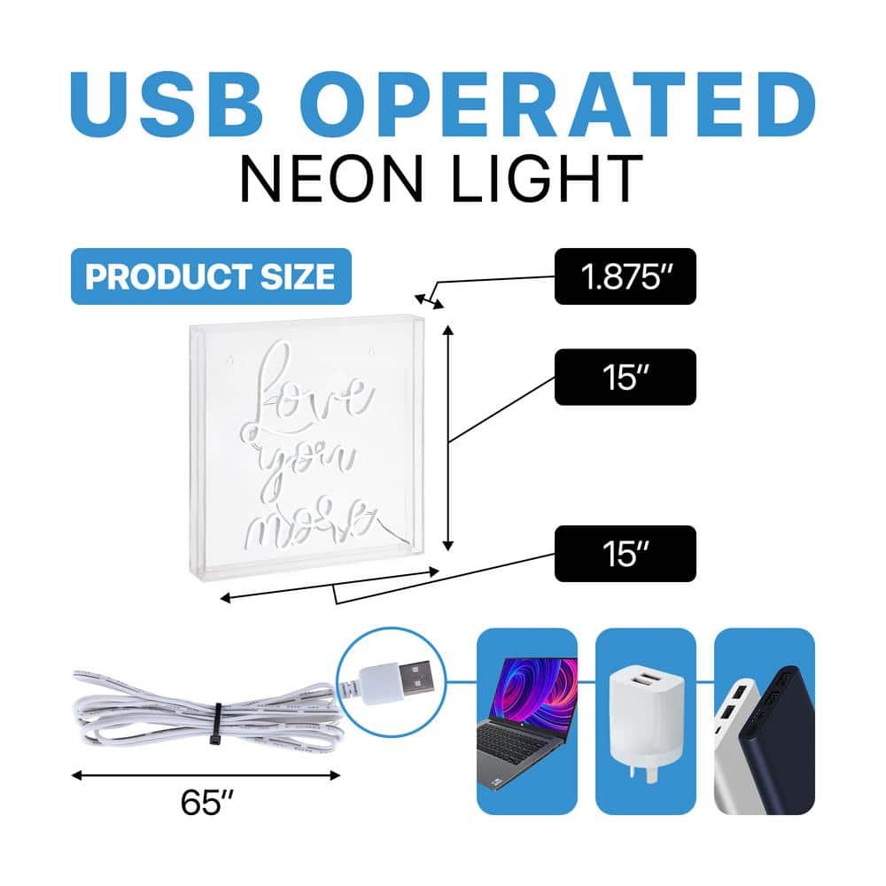 Love You More White Acrylic Box USB LED Neon Light