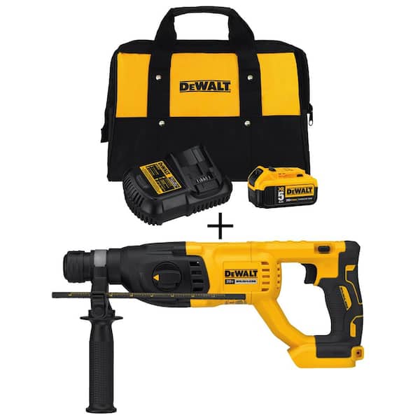 DEWALT 20V MAX Cordless Brushless 1 in. SDS Plus D-Handle Rotary Hammer, (1) 20V Lithium-Ion 5.0Ah Battery, and Charger