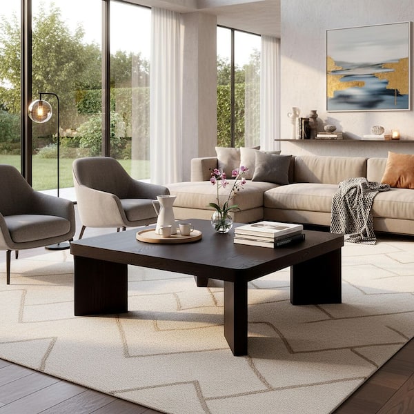 Camino 42.1 in. Black Square Wood Coffee Table