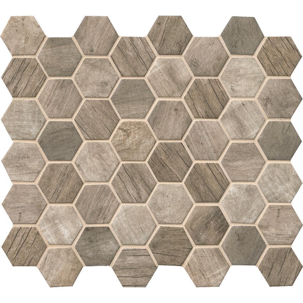 MSI Take Home Tile Sample Driftwood Hexagon 4 in. x 4 in. Glass Mesh