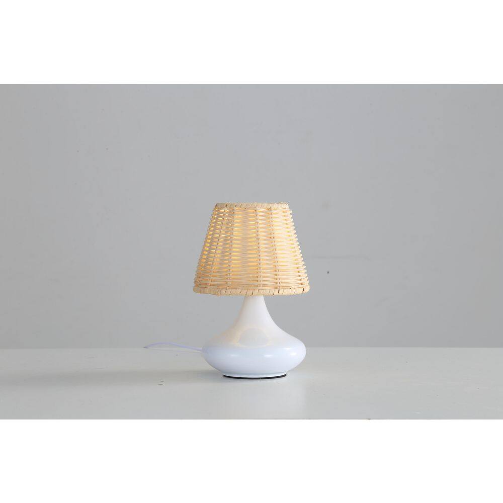8 in. White Dimmable LED Table Lamp with USB Port and Rattan Shade price history on PriceWatchPro