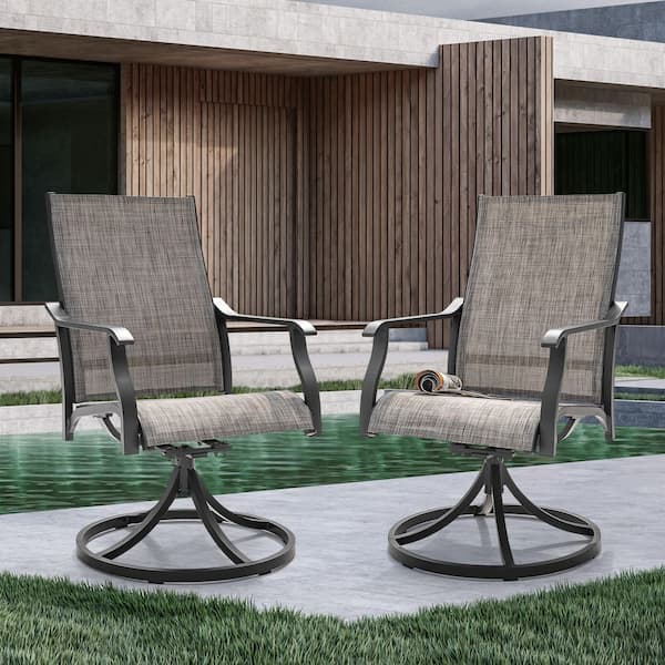 Nuu Garden Brown Textilene and Aluminum Outdoor Dining Chairs with Swivel Design (2-Pack)