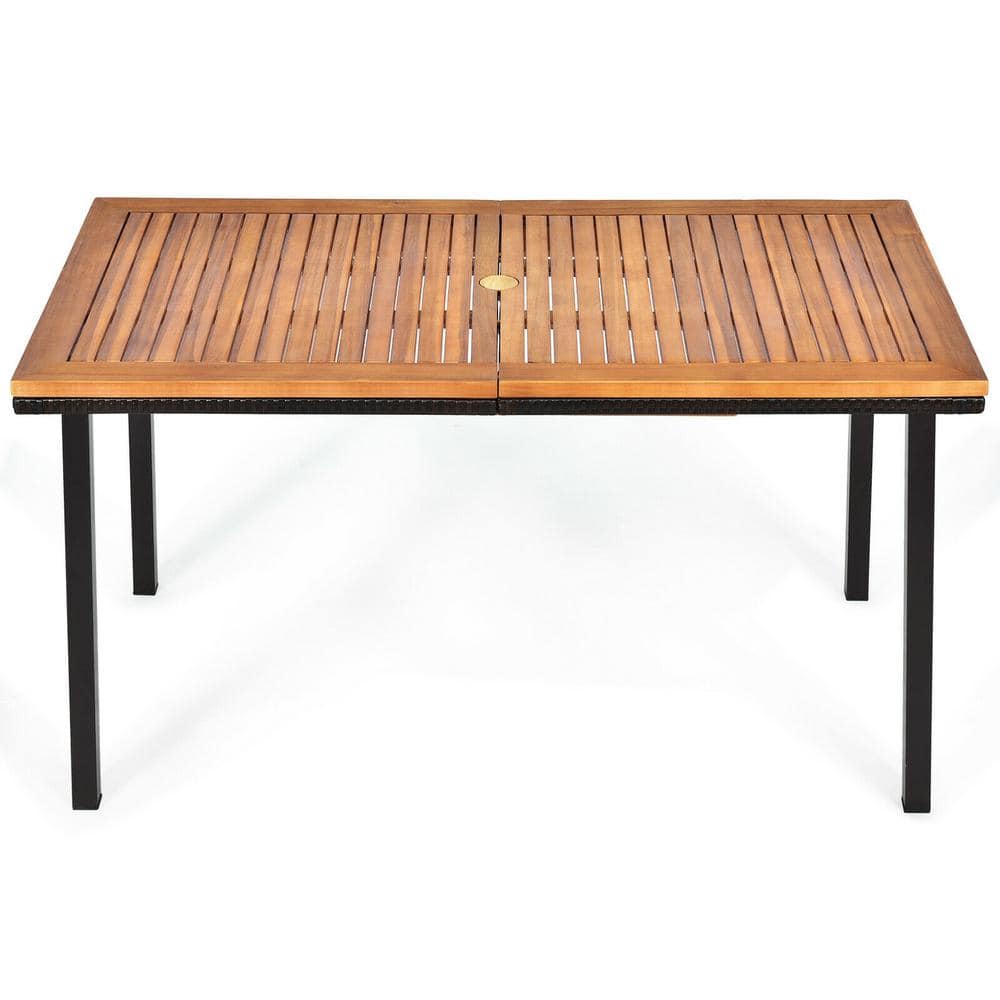 55 Inch Outdoor Patio Acacia Dining Table with Umbrella Hole