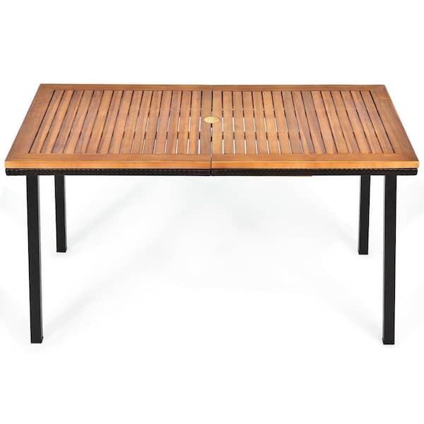 Unbranded 55 Inch Outdoor Patio Acacia Dining Table with Umbrella Hole