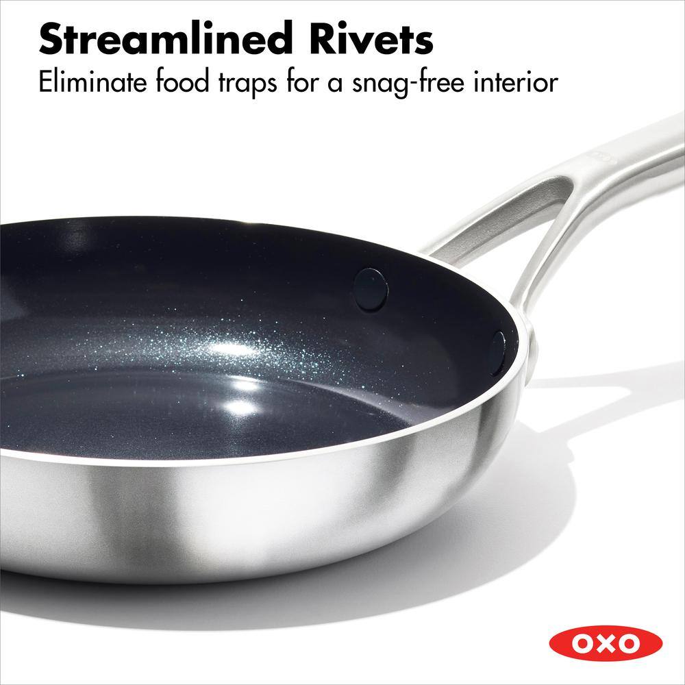 8" Silver Stainless Steel Non-Stick Frying Pan with Ceramic Coating