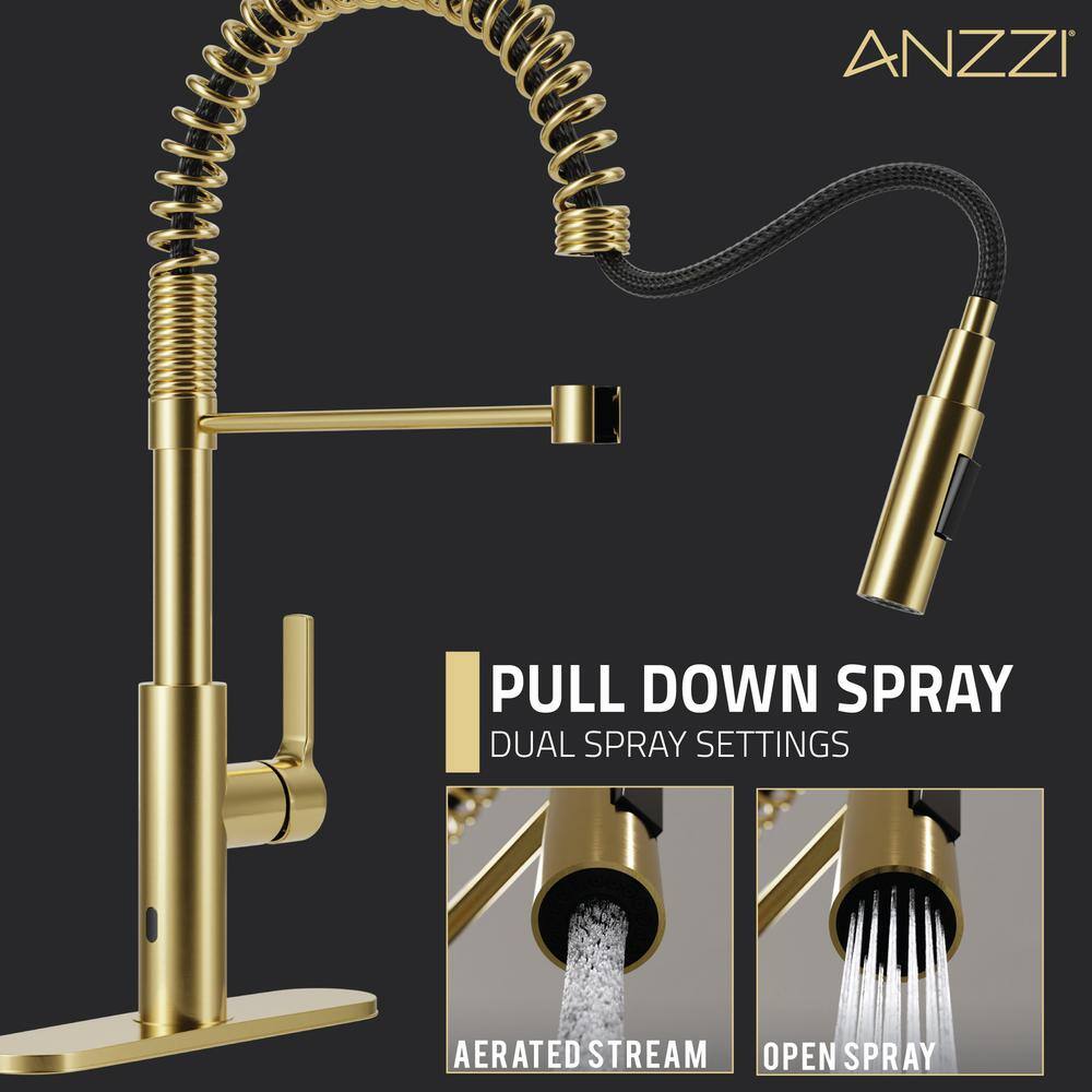 Brushed Gold Stainless Steel Touchless Pull-Down Kitchen Faucet