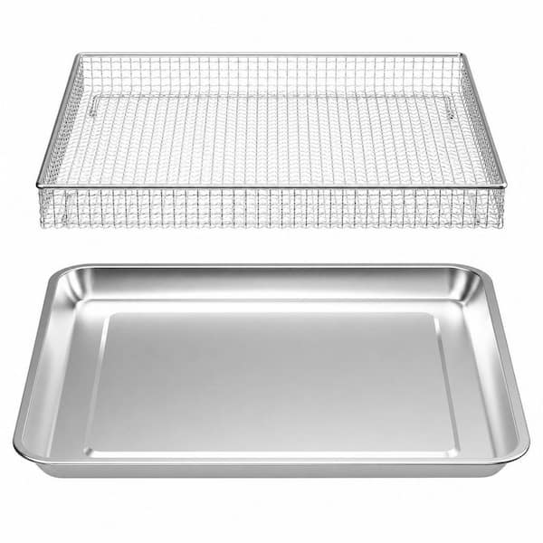 2-Piece Stainless Steel Baking Tray Pan and Air Fryer Basket Set Compatible with Cuisinart Airfryer TOA-060 and TOA-065