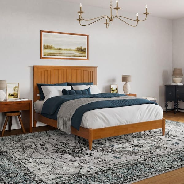AFI Naples Light Toffee Natural Bronze Solid Wood Frame Queen Low Profile Platform Bed