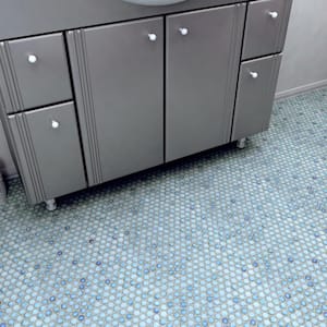 Hudson Penny Round Marine 12 in. x 12-5/8 in. x 5 mm Porcelain Mosaic Tile (10.74 sq. ft. / case)