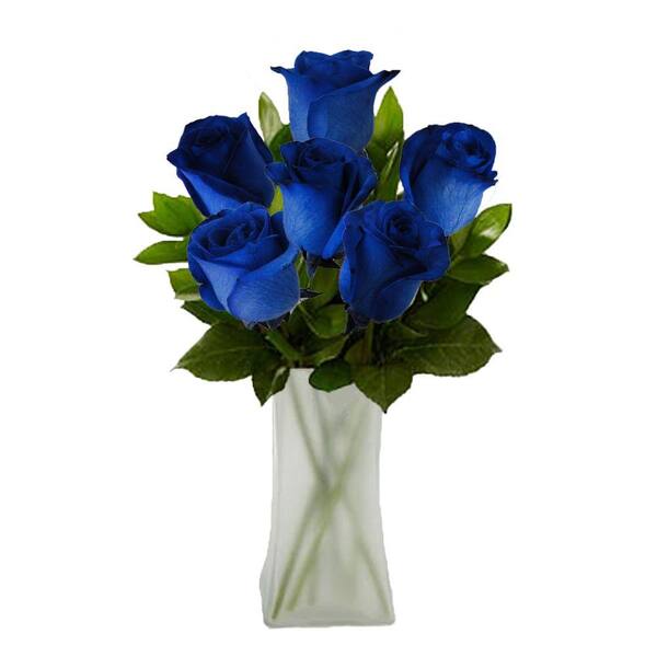 The Ultimate Bouquet Gorgeous Blue Rose Bouquet in Clear Vase (6 Stem) Overnight Shipping Included