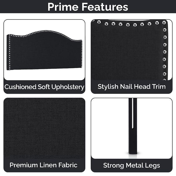 24KF Upholstered Button Tufted Queen Headboard With Nailhead Trim