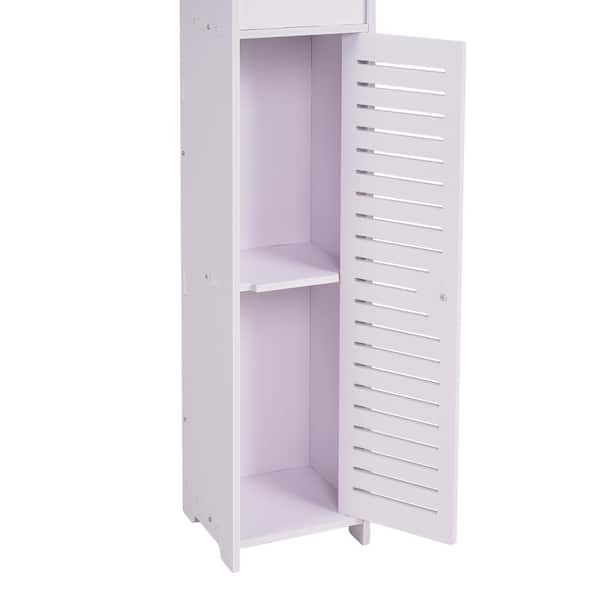 31.5 in. Slim FreestandingToilet Storage Cabinet Waterproof Bathroom Organizer White Accent Storage for Small Spaces