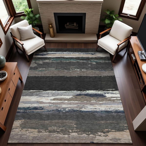 Mayfield Premium Machine Washable Abstract AMF1280 Black 5 ft. x 7 ft. 6 in. Area Rug