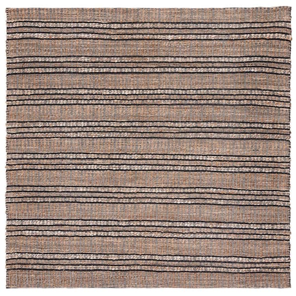 Natural Fiber 7 ft. x 7 ft. Square Black/Natural Linear Striped Woven Area Rug