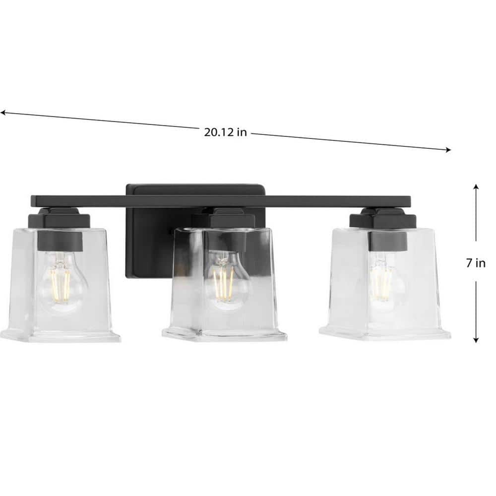 Gilmour Matte Black 3-Light Vanity with Clear Glass Shades