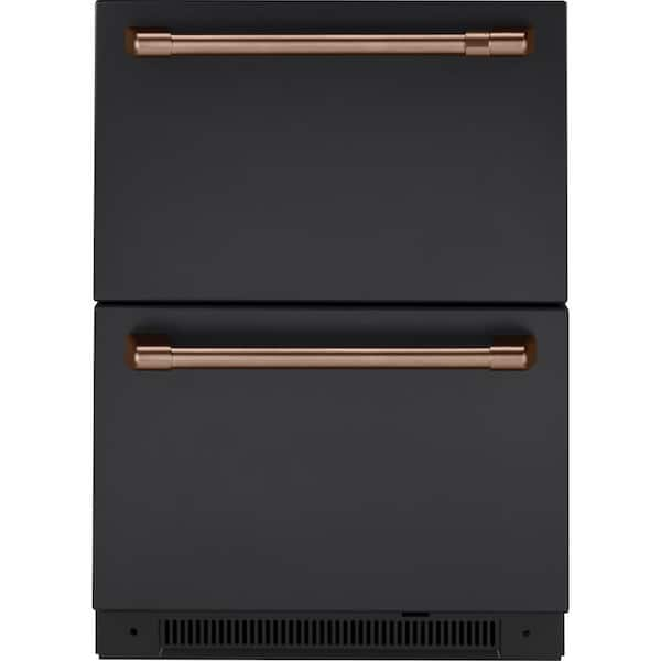 matte black fridge with copper handles