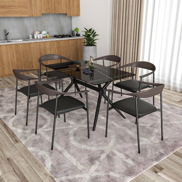 Leisuremod Kora Brown/Black Modern Dining Chair Upholstered in Faux Leather with Steel Frame and Legs Kitchen Accent Arm Chair