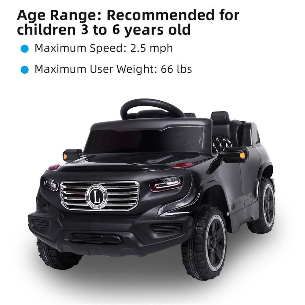 6V Black Electric Ride-On SUV with LED Headlights and Remote Control