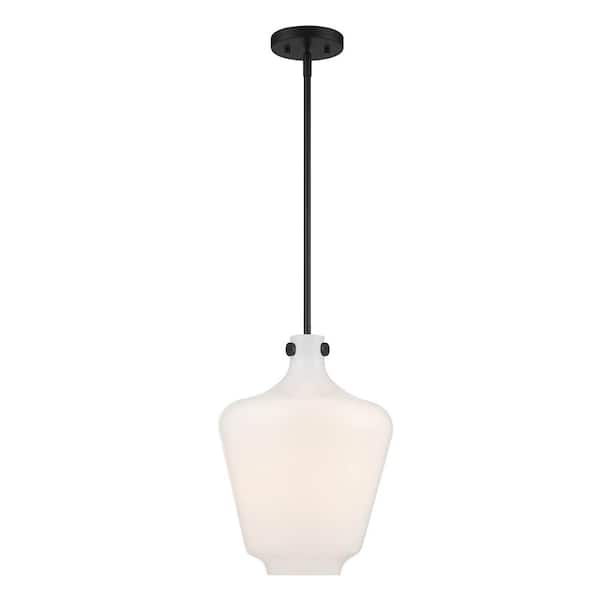 Designers Fountain Daydream 60-Watt 1-Light Matte Black Modern Pendant Light with White Opal Glass Shade and No Bulbs Included