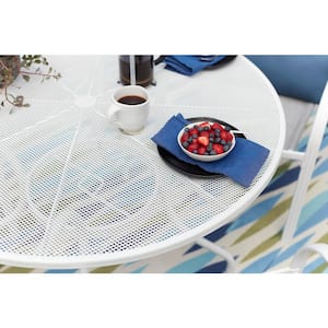 42 in. Mix and Match Lattice White Mesh Metal Round Outdoor Patio Dining Table