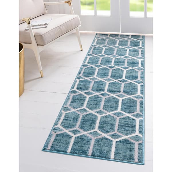 Matrix Trellis Tile Blue 2 ft. x 6 ft. Runner Rug