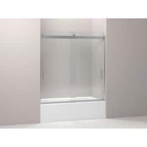 Levity 59 in. W x 62 in. H Semi-Frameless Sliding Tub Door in Silver with Blade Handles