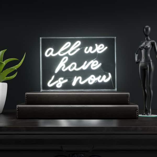 JONATHAN Y All We Have Is Now 14 in. x 10 in. Contemporary Glam Acrylic Box USB Operated LED Neon Night Light, White
