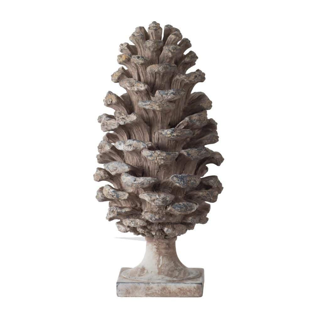 Benjara Hazel Gray 7.1 in. x 14.2 in. Polyresin Pine Cone Sculpture ...