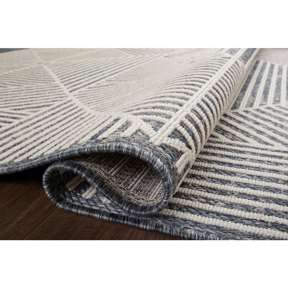 Modern Denim and Ivory Geometric Low-Pile Area Rug