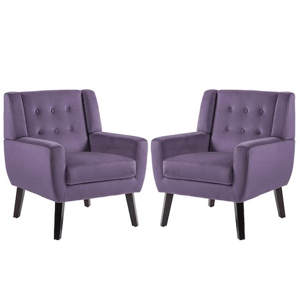 Uixe Mid-Century Modern Button Purple Velvet Accent Arm Chair (set
