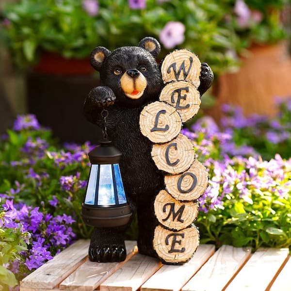 Black Resin Solar Bear Garden Statue Z09J4THL3F - The Home Depot