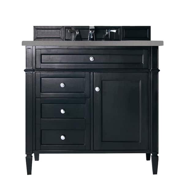James Martin Vanities Brittany 36 in. W x 23.5 in. D x 34 in. H Single Vanity in Black Onyx with Quartz Top in Grey Expo