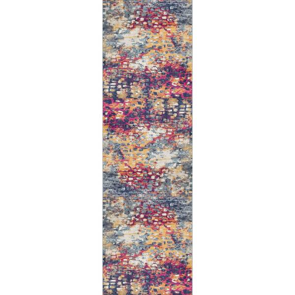 Savannah Yellow Blue, Abstract 2 ft. x 17 ft. Boho Indoor Runner Rug