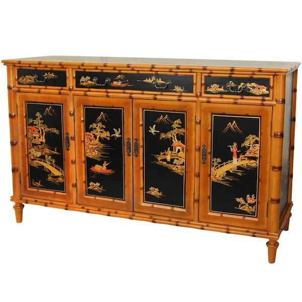 Oriental Furniture Light Brown Ching Hall Cabinet