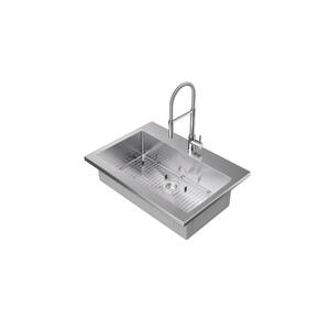 Chrome Stainless Steel 36 in. Single Bowl Drop-In Standard Kitchen Sink with Flex Pull Down Faucet
