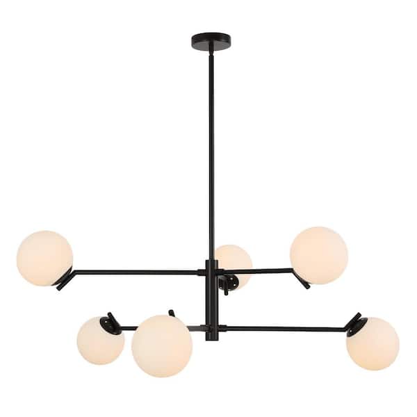 Uixe 6-Light Black Sputnik Chandelier Ceiling Lights with Glass Shade