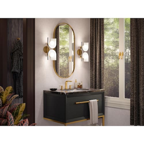 Jabot 2-Light Biscuit Satin with Brushed Moderne Brass Wall Sconce KOHLER Wall Sconces