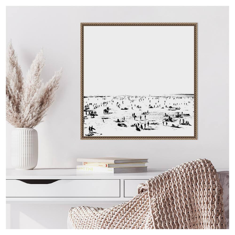 Monochrome Beach Scene Framed Canvas Wall Art 22 x 22-in