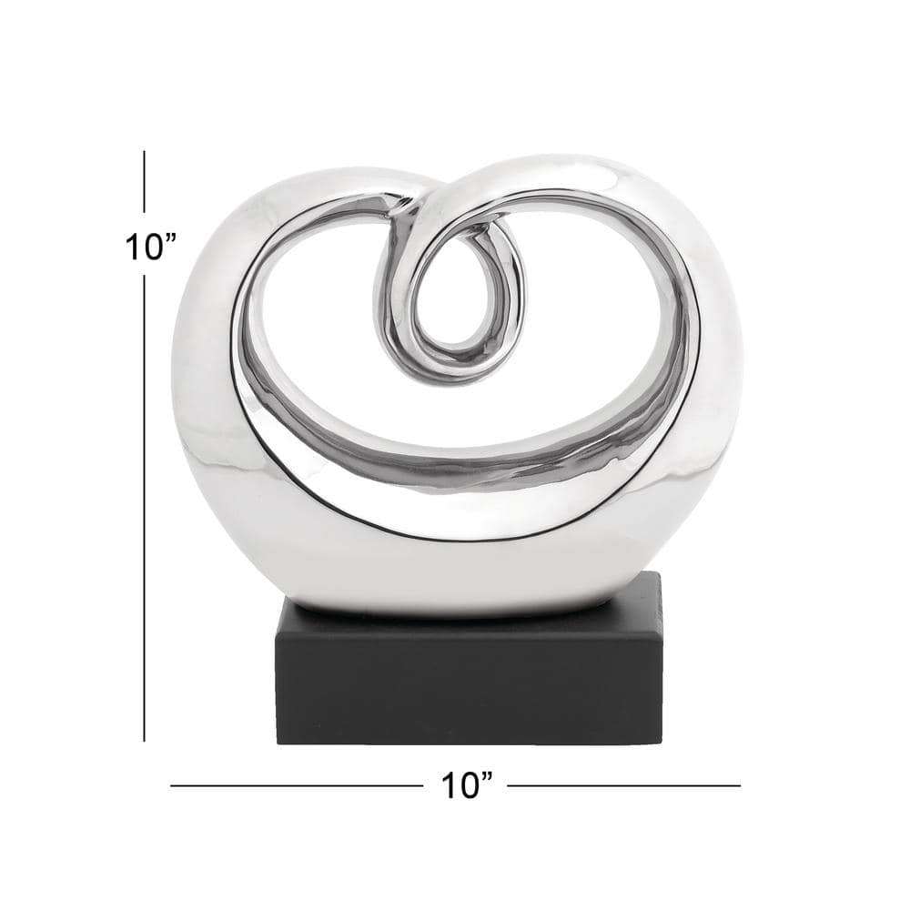 Elegant Silver Swirl 13" Ceramic Abstract Statue with Black Base