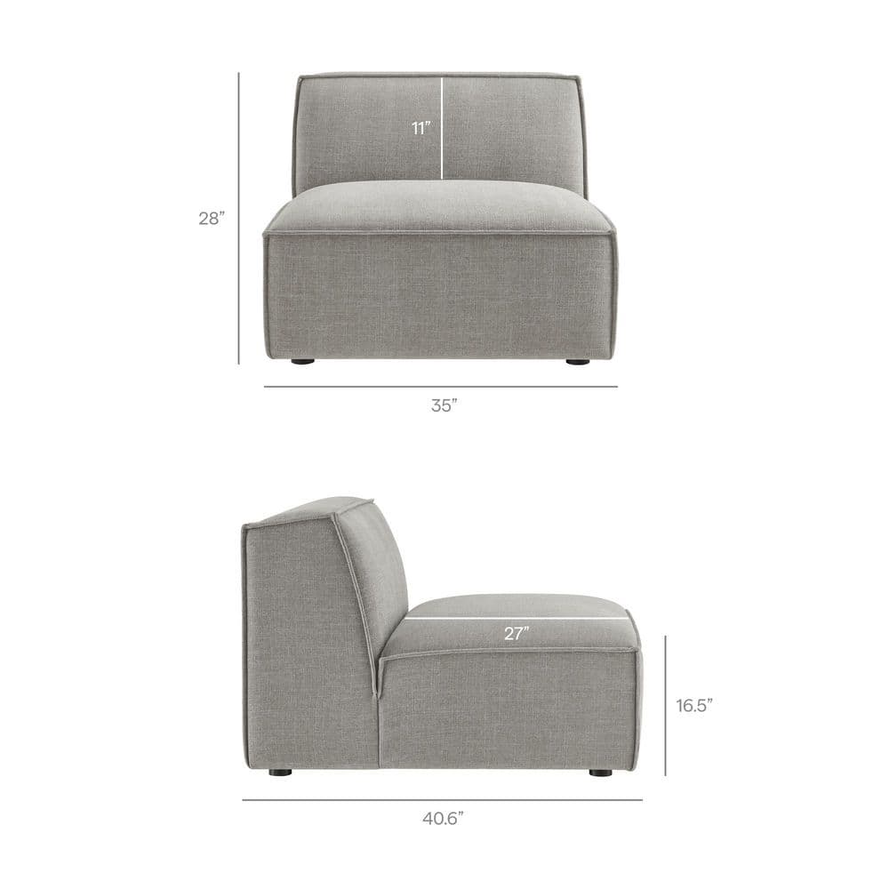 Scale reference showing dimensions for sofa corner piece and chaise.