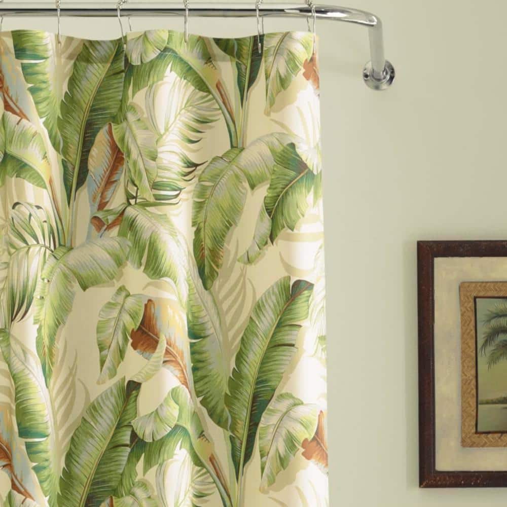 Palmiers Green and Beige Cotton Tropical Shower Curtain 72" x 72"