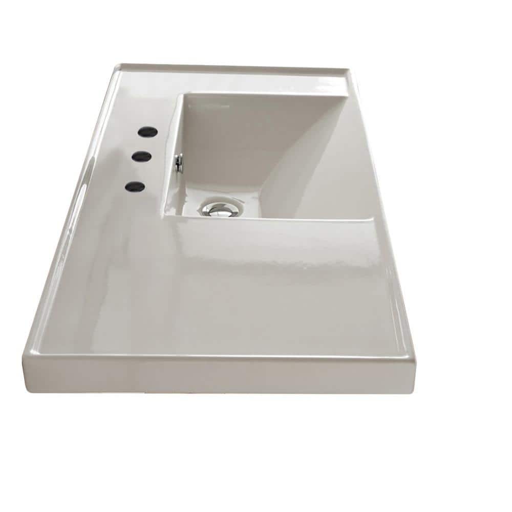 Glossy White Ceramic Rectangular Wall-Mount Bathroom Sink