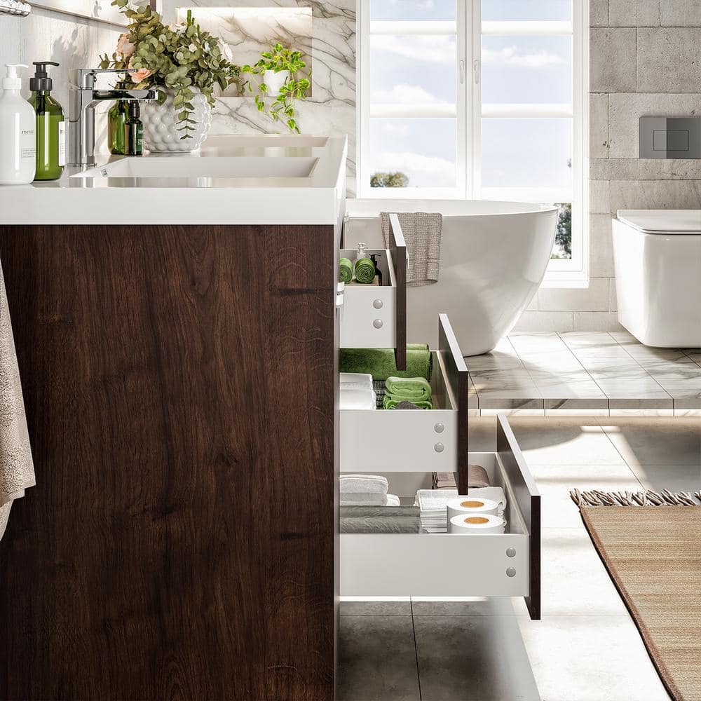 Lugano 84" Rosewood Modern Freestanding Double Vanity with Integrated White Acrylic Sinks
