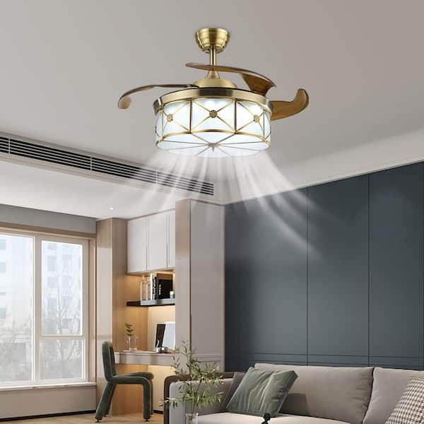 OUKANING 36 in. Vintage Tiffany Style Indoor LED Retractable