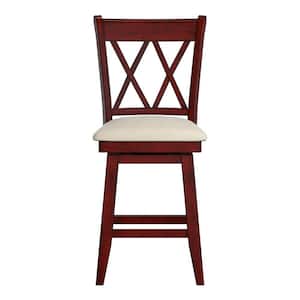 42 in. Antique Berry Double X-Back Counter Height Wood Swivel Chair