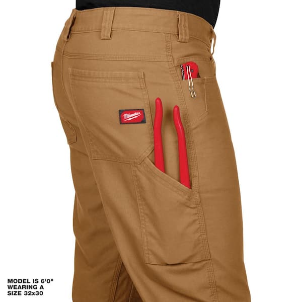 Men's 40 in. x 30 in. Khaki Cotton/Polyester/Spandex Flex Work Pants with 6  Pockets