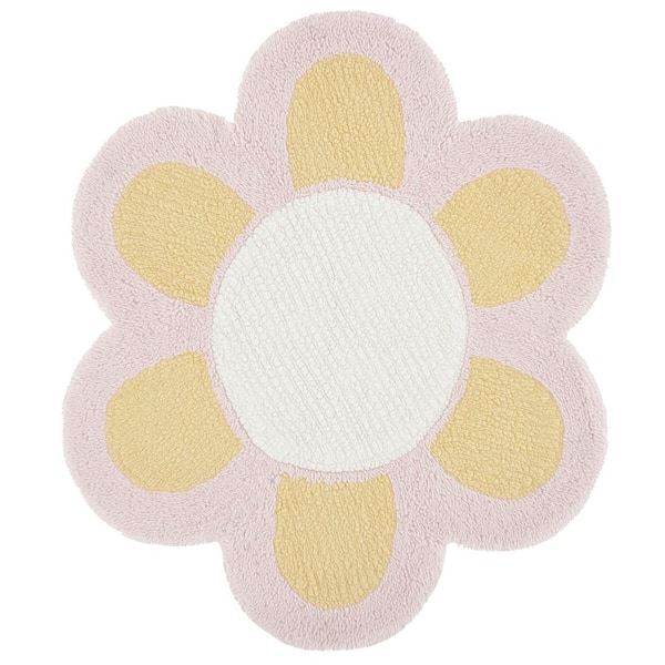 Vermont Gold/Light Pink  4 ft. x 4 ft. Machine Washable Oversized Floral Round Area Rug