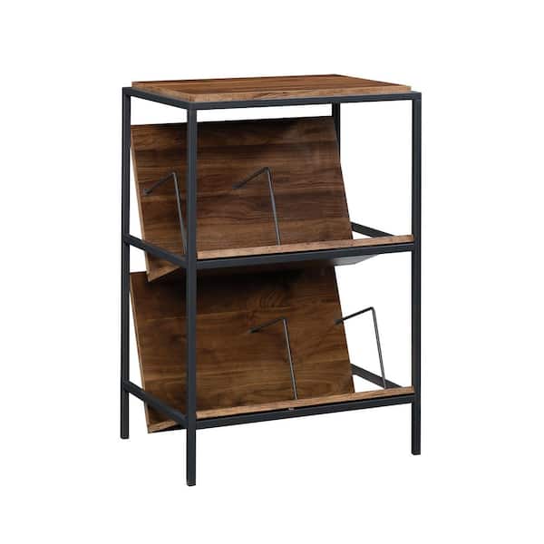 SAUDER Nova Loft 36 in. Grand Walnut Metal and Engineered Wood 3-Shelf Accent Storage Bookcase