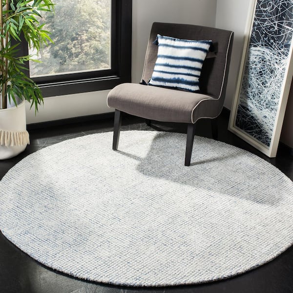 Abstract Ivory/Blue 8 ft. x 8 ft. Geometric Gradient Round Area Rug